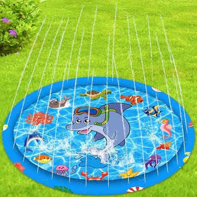 Splash Pad 170 cm waterspeelmat voor kinderen, sprinklmat, watersproeimat voor tuin, sprinkler mat voor zwembad, fonteinmat, hond, waterspeelgoed kinderen voor baby's, huisdieren