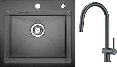 CECIPA max 50x45cm Spoelbak Keuken Antraciet - Spoelbak Met Keukenkraan - Spoelbakken Keuken - Enkele spoelbak - roestvrij staal Spoelbak - Spoelbakken met afdruip - RVS