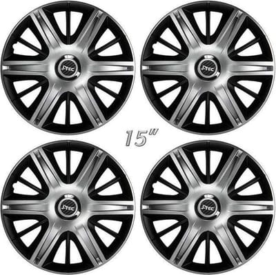 Wieldoppen MAXIM-GTS 15 inch zilver/zwart/chroom ring. Set a 4 stuks in doos (a.u.b. tekst lezen!)
