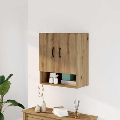 Wandkast - Opbergkast Zwevend - Ruimte Besparen - Houtmateriaal Vochtbestendig - 60x31x70 cm - Eiken