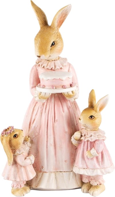 Dekoratief | Bunny mama/kids m/taart, roze, resina, 12x9x20cm | A240132