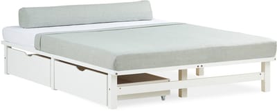 Homestyle4u Tweepersoonsbed - 140x200 cm - Palletbed - Houten bed - met 2 bedbakken - Wit