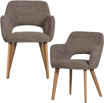 WOOOD Murat Eetkamerstoelen Houten Naturel Poot - Taupe - Set van 2