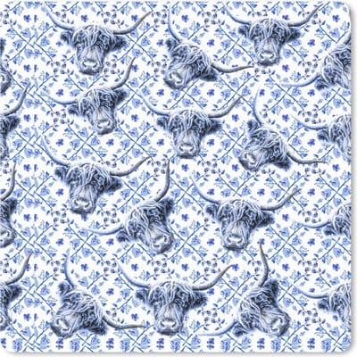 Muismat 20x20 cm - Mousepad Schotse hooglander - Koe - Delfts blauw - Muismatten