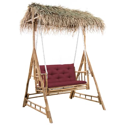 vidaXL - Schommelbank - 2-zits - met - palmbladeren - en - kussen - 202 - cm - bamboe