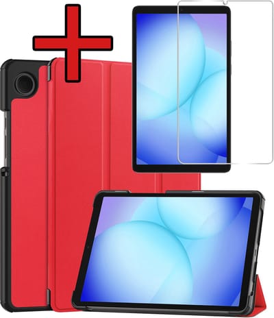 Hoesje - Geschikt voor Samsung Galaxy Tab A11 / A9 - Met Screenprotector - Hardcover Book Case - Trifold Bookcase Hoes - Hard Cover - Tablethoes - Rood