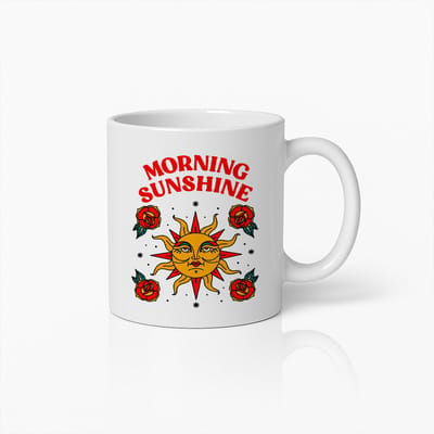 Morning Sunshine Mok 330ml – Vintage Zon & Rozen Koffiebeker | Vrolijk Cadeau voor Ochtendliefhebbers & Positieve Vibes