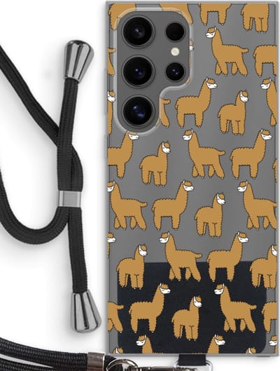 Case Company® - Hoesje met koord geschikt voor Samsung Galaxy S24 Ultra hoesje met Koord - Alpacas - Telefoonhoesje met Zwart Koord - Bescherming aan alle Kanten en Over de Schermrand
