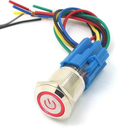 Metalen Drukknop - Momentary Schakelaar - Circuit Bediening - IP67 Waterdicht - 19mm Diameter - Rood Licht