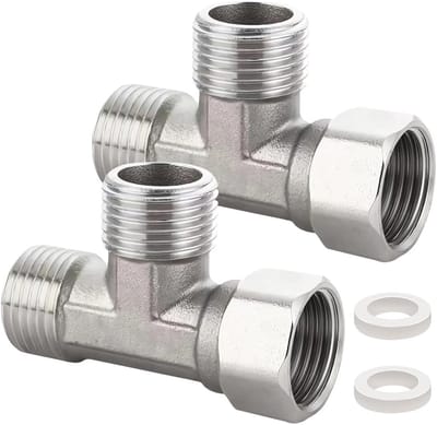 Set van 2 RVS T-stukken 1/2 inch 3-weg verdeler voor wateraansluitingen