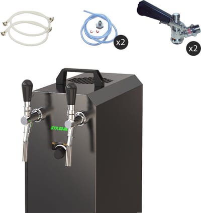 Complete set - Biertap - stream 50/K 2-kraans RVS, 50 liter/u, met membraanpomp - Biertap, Beertender, Thuistap, Bierkoeler, Type G, Adapter 5 liters