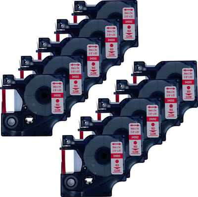 DULA Dymo D1 40912 Compatible label tape - 10 lettertapes - Rood op transparant - 9mm x 7m