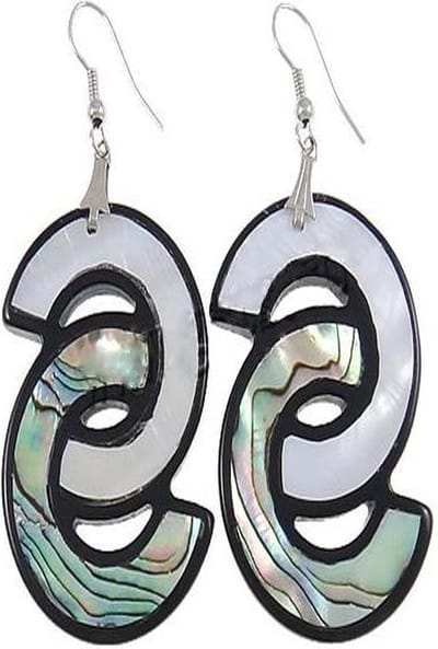 Parelmoeren oorbellen Abalone Double C - oorhangers - parelmoer - sterling zilver (925) - multi color - statement oorbellen - zilver - luxe sieraden zakje - oorbellen dames