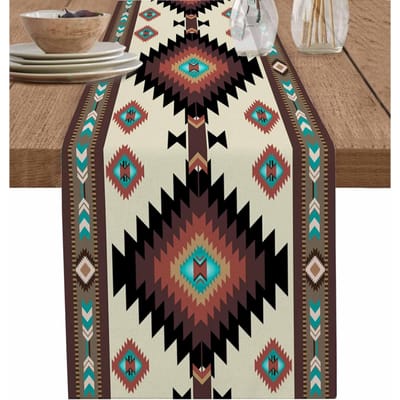 Bruin Petrol Zuidwest Linnen Tafel Runner Westerse Geometrische Abstracte Etnische Commode Sjaal Tafel Decoratie Huis Eetkamer Feest Decoratie 150x33cm