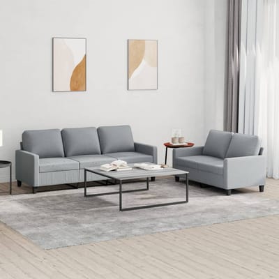vidaXL - 2-delige - Loungeset - met - kussens - stof - lichtgrijs