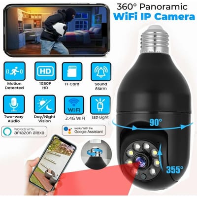 E27 PLUS 200 W 2,4 G/5 G Wifi 1080 P Caméra panoramique Caméra de surveillance à domicile Vision nocturne Webcam Prise en charge audio bidirectionnelle Vue à distance via smartphone noir