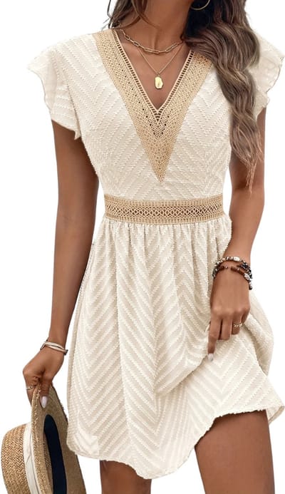 Livano Zomerjurk Dames - Zomerjurken - Volwassen - Jurk - Ibiza Stijl - Sundress - Beige - Maat XS