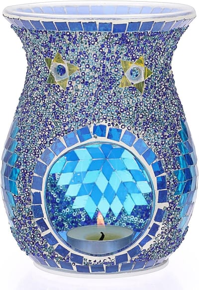 Geïllustreerde Glazen Geurbrander voor Essentiële Olie - Aromatherapie Dispenser voor Thuis, Slaapkamer en Kantoor (Blauw)