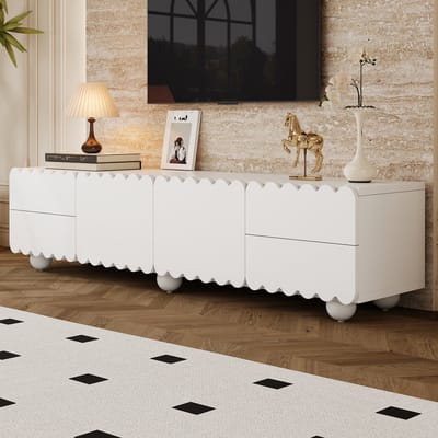 MODENUIT Tv-Meubel - Met Deuren En Laden - Voor Woonkamer Of Werkkamer - MDF En Spaanplaat - 175x38x37 Cm - Wit