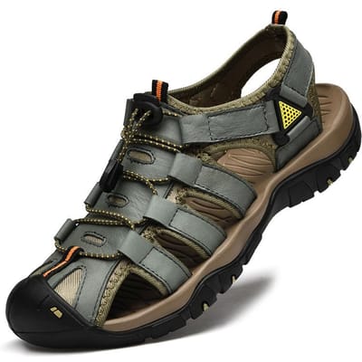 Echt Lederen Neus Waterdichte Strand Schoenen Trendy Heren Waadsandalen Outdoor Teen-laag Rundleer Sandalen 44 black