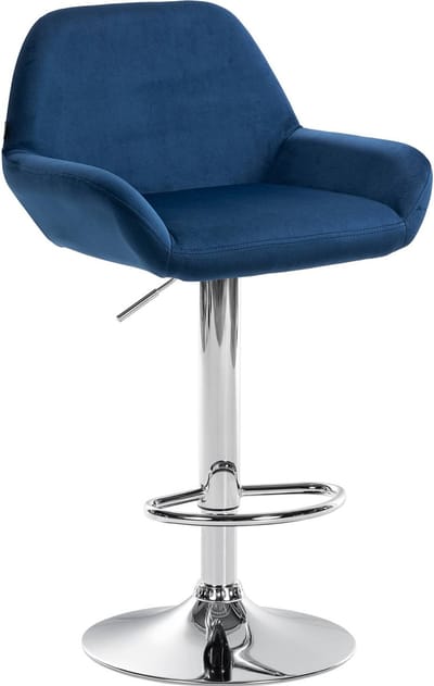 CLP Braga Barkruk - Met rugleuning - Verstelbaar - Fluweel - Velvet - chroom/blauw