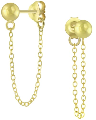 Joy|S - Zilveren bal met kettinkje oorbellen - oorknoppen - gold plated
