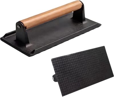 Gietijzeren Vleespers - Keukengerei Grill - Steak Grillen - Gelijkmatige Druk - 16 x 8 cm - Zwart