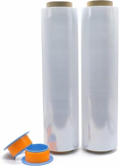 Stretch Film voor Palletverpakking met Draaisleeve, Handwikkelfilm, 18my x 500 mm x 300 m, Transparante Verpakkingsfilm, 2 Rollen, Perfect voor Logistiek en Opslag