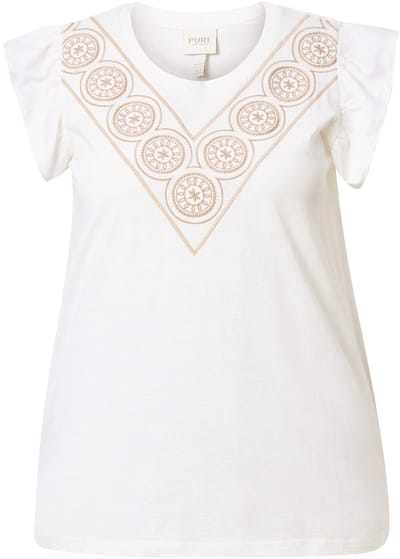 Ulla Popken - Dames - T-shirt borduursel ronde hals korte mouw biologisch katoen - Off-white - Maat 42+
