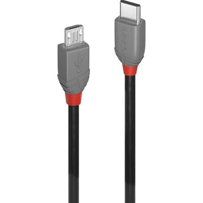 LINDY 36893 USB-kabel USB 2.0 USB-C stekker, USB-micro-B stekker 3.00 m Zwart