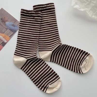 Retro Gestreepte Sokken Dames Middellange Sokken Lente En Herfst Katoenen Sokken Koreaanse Sokken Socken One Size gray