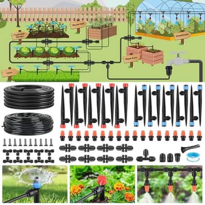 Automatisch druppelirrigatiesysteem voor tuin met verstelbare sproeiers en accessoires