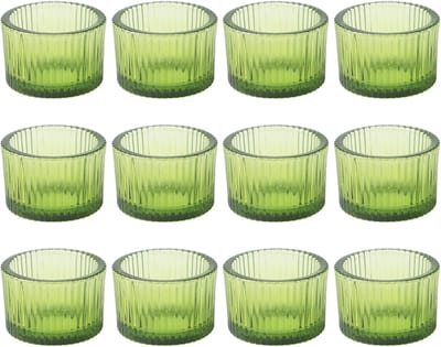Famanu - Groene retro glazen theelichthouder, dik glas, decoratief voor feest en bruiloft