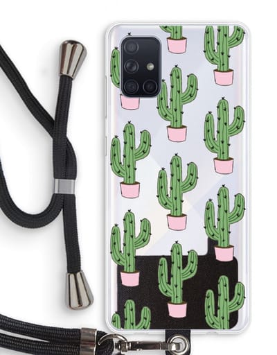 Case Company® - Hoesje met koord geschikt voor Samsung Galaxy A71 hoesje met Koord - Cactus Lover - Telefoonhoesje met Zwart Koord - Bescherming aan alle Kanten en Over de Schermrand