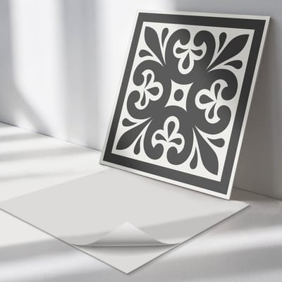 Wallfluent Vinyl Tegels - Patroon met Elegante Motieven Zelfklevende Vinyl Tegels - 30 cm x 30 cm - Zwart Vinyl Tegels - Verpakking van 9 stuks - Vierkant PVC Tegels - Texturen Plaktegels - Vinyl Wandtegels - Plaktegels Keuken en Badkamer