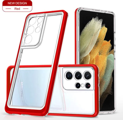 Hoesje Geschikt Voor Samsung Galaxy S21 Ultra hoesje Transparant backcover met bumper case – Rood – oTronica
