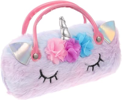 Fluffy Unicorn Brilhoes - Schattige Pluche Brilcase met Handvat voor Kinderen en Meisjes, Hard Schaal en Uniek Ontwerp