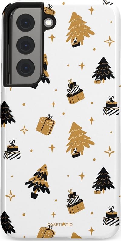 Casetastic hoesje geschikt voor Samsung Galaxy S22 - Dubbellaagse bescherming - Kerst met Cadeautjes - Fashion Case - Wit Beige Donkergrijs