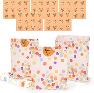 Allecto Premium - Cadeauzakjes en Stickers Set van 50 stuks - 19 x 3 cm - Papieren Zakjes - Voor Feestjes en Festivals