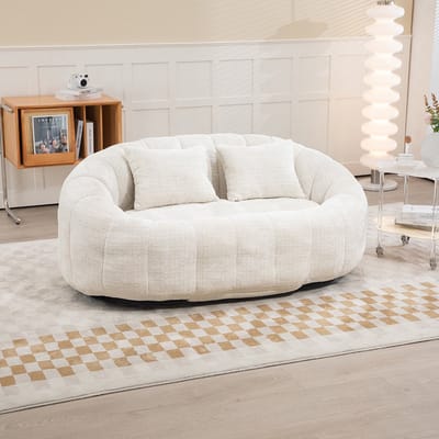 BLACKCOLORS Zitzakbank Luie bank Comfortabele en duurzame ligstoel Zitzak met hoge rugleuning Bank voor volwassenen en kinderen, binnen en buiten, zachte loungestoel (beige chenille)