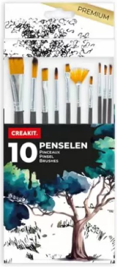 CREAKIT. Penselenset – 10 Stuks – Fine Detail – Penselen voor Schilderen – Kwasten voor Aquarel, Olieverf, Acrylverf, Waterverf en Schmink