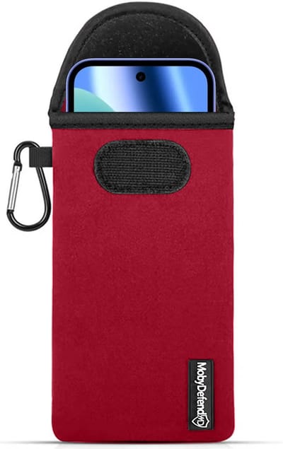 MobyDefend Hoesje - Geschikt voor Google Pixel 10a - Neopreen Pouch Met Karabijnhaak - Insteek - Riemlus - Rood