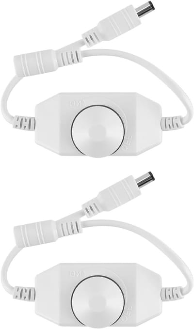 2 Stuks 12V-24V 3A COB Strip Dimmer Schakelaar Kabel voor SMD Strip PWM Controller met Helderheidsregeling en In-Line Dimmer voor LED Verlichting