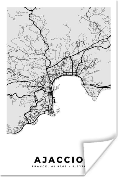 Poster Frankrijk - Plattegrond - Kaart - Ajaccio - Stadskaart - 120x180 cm XXL