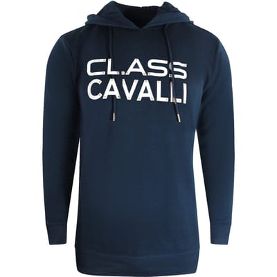 Marineblauwe hoodie met Cavalli-klasse omgekeerd logo