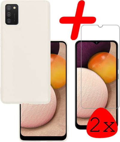 Hoesje Met 2x Screenprotector - Geschikt voor Samsung Galaxy A02s - Sterk & Shockproof - Back Cover - Siliconen Case - Telefoon Hoes - Wit