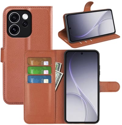 MobyDefend Hoesje - Geschikt voor Oppo Reno15 F / Oppo Reno15 FS - Kunstleren Wallet Book Case (Sluiting Voorkant) - Bruin