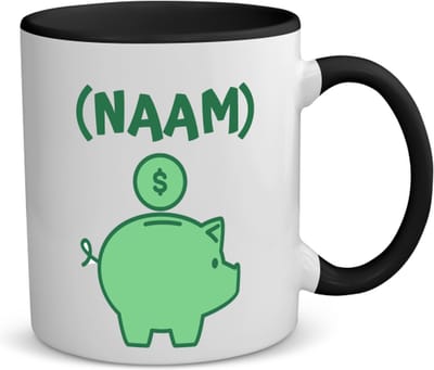 Akyol - groene piggy bank met eigen naam koffiemok - theemok - zwart - Varken - iemand die van geld houdt - cadeau voor iemand die houdt van geld - verjaardagscadeau - gift - geschenk - 350 ML inhoud