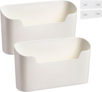 longziming Zelfklevende Opbergbak Set van 2 - Wandmontage Organizer - Plastic - Opbergrek - voor Kastdeur, Keuken, Badkamer, Woonkamer - Wit - 23.4*6.8*10.8cm