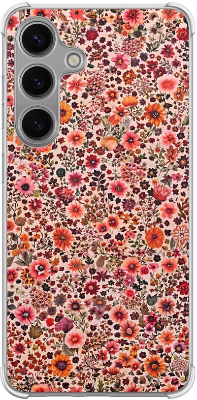 Hoesje (shockproof) geschikt voor Samsung Galaxy S24 - Vintage floral - Extra sterke case - TPU/polycarbonaat - Bloemen - Roze, Transparant